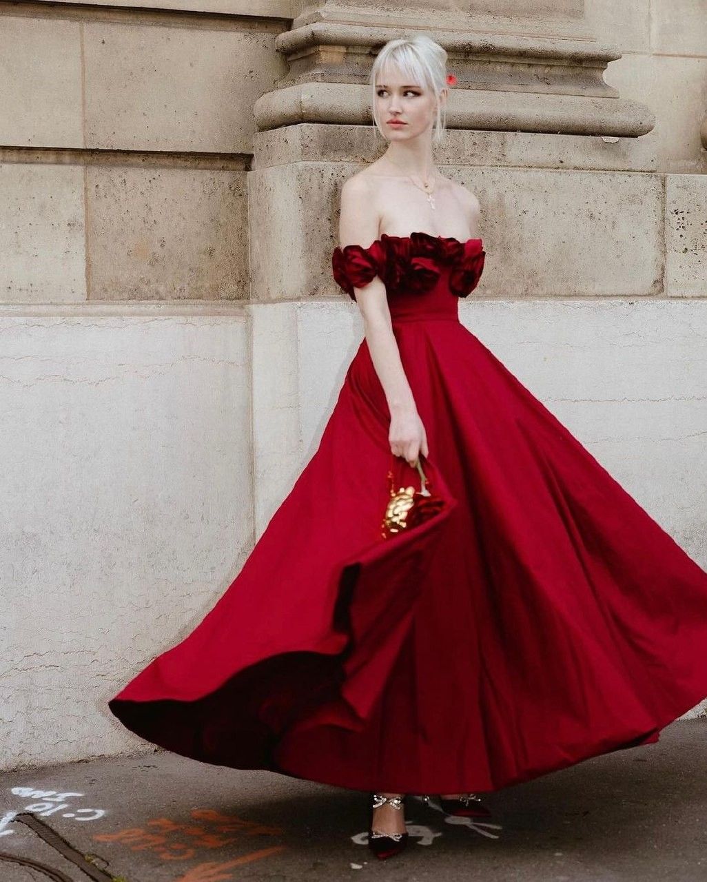 Burgundy A Line Off the Shoulder Floral Satin Prom Dress 16th Birthday Dress DP4049