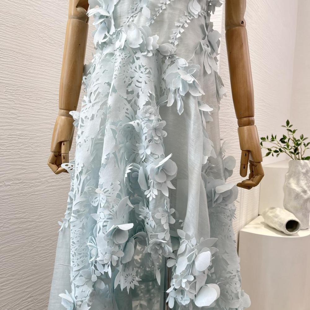 Light Blue A Line Spaghetti Straps Appliques Satin Evening Dress Prom Dress DP1205