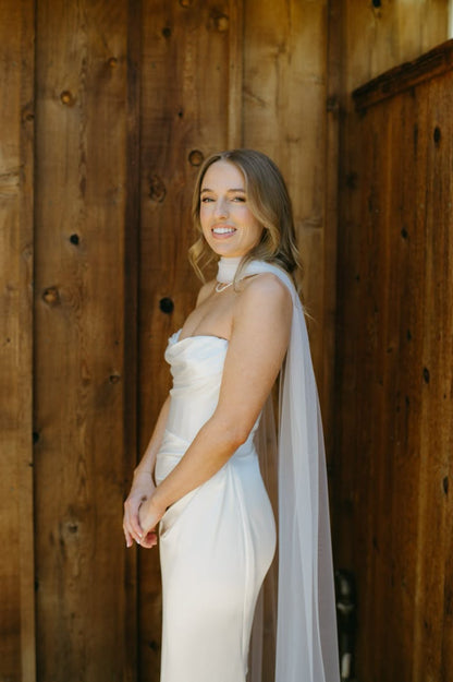 Gentle Mermaid Sweetheart Neck White Satin Chiffon Evening Dress Wedding Dress DP2857