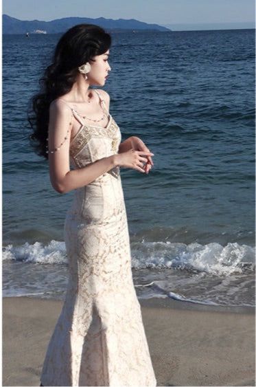 Pretty Mermaid Spaghetti Strap Printed Floral Satin Long Prom Dress Evening Dress DP4788