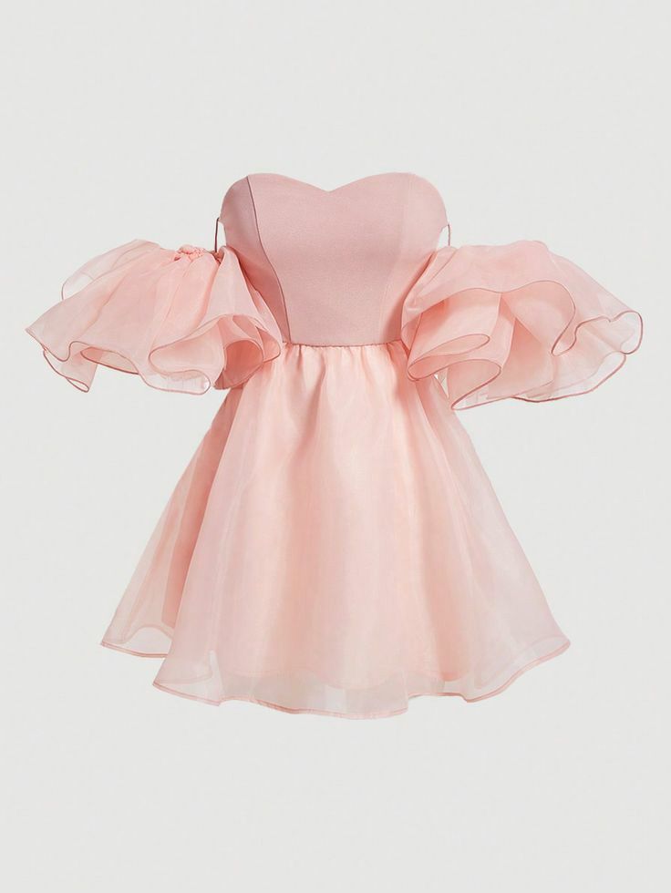 Pink A Line Off the Shoulder Organza Satin Short Homecoming Dress Cocktail Dress DP3616