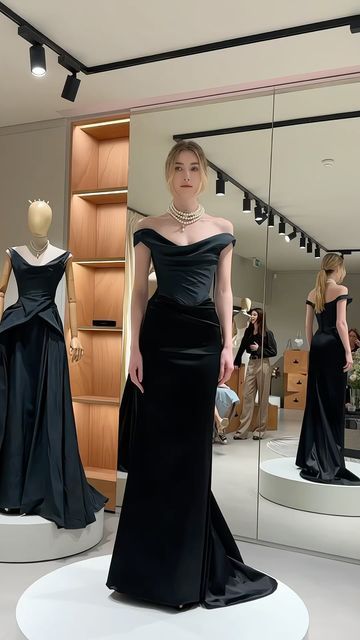 Black Sheath Off the Shoulder Pleated Satin Prom Dress Evening Dress DP6910
