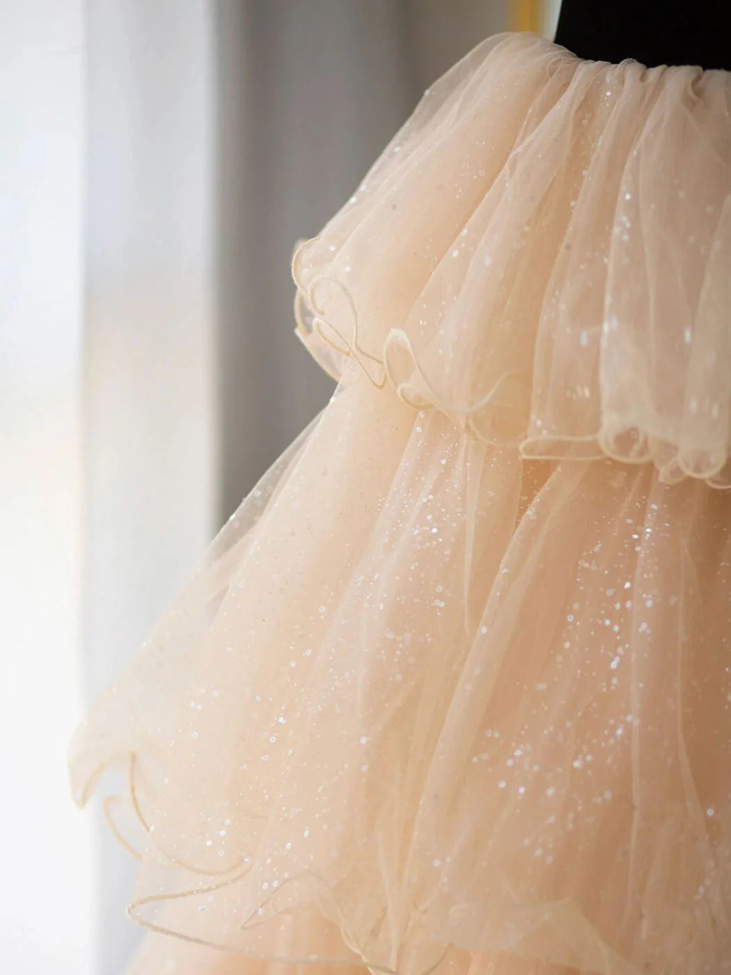 Champagne A Line Sweetheart Neck Tulle Long Prom Dress DP885