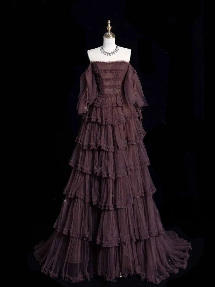 Chic Ball Gown Long Sleeve Brown Beaded Tulle Evening Dress Prom Dress Formal Dress DP3198