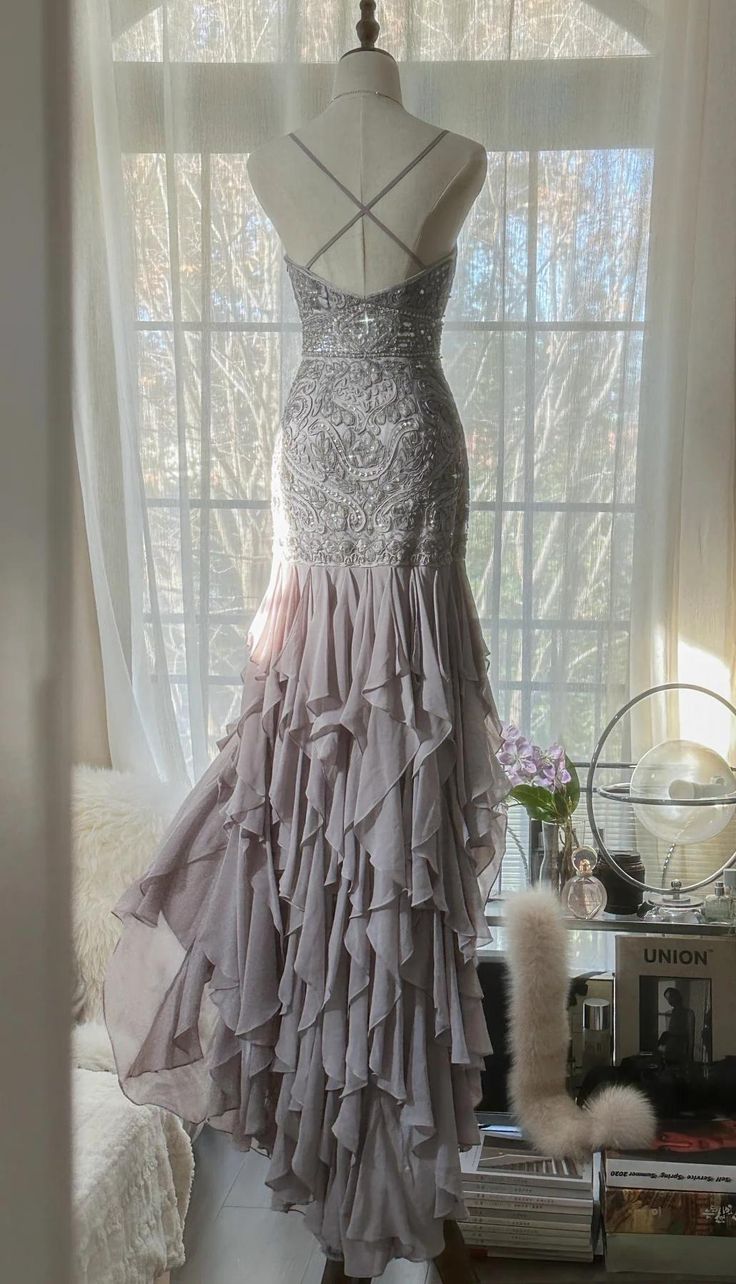 Light Lilac Sheath Spaghetti Strap Beaded Appliques Chiffon Prom Dress Graduation Prom Dress DP1997