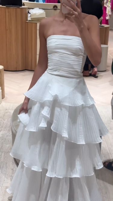 Simple White A Line Strapless Layered Chiffon Prom Dress Evening Dress DP1209