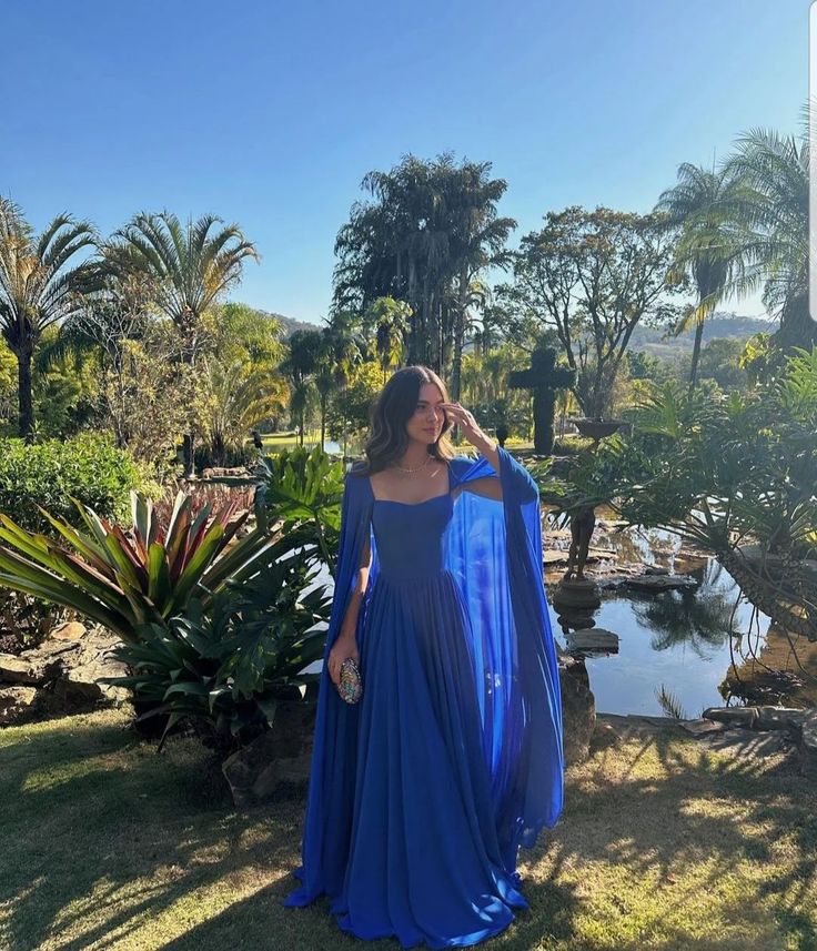 Simple Royal Blue A Line Long Sleeve Chiffon Formal Dress Evening Party Dresses DP3128