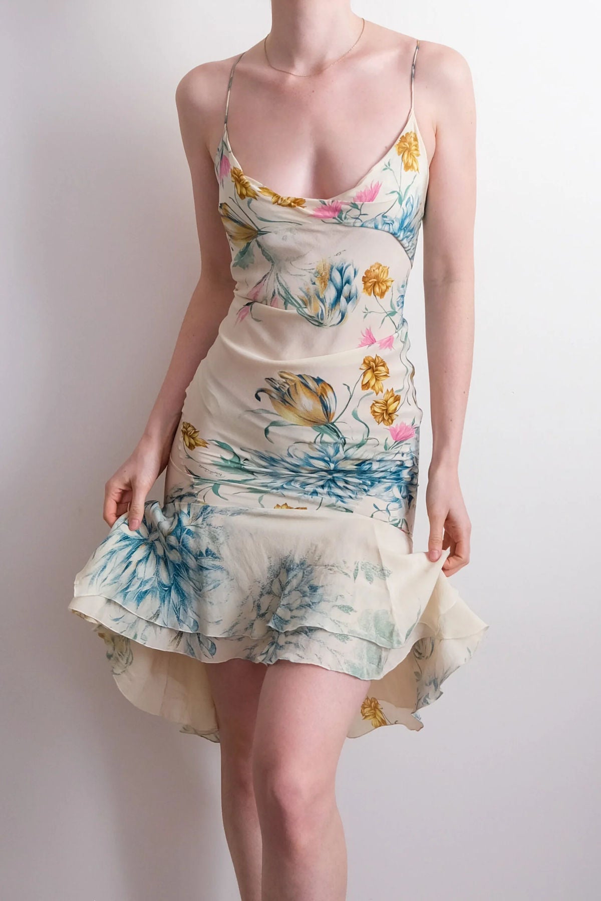 Vintage A Line Straps Print Floral Beige Chiffon Short Homecoming Dress Cocktail Dress DP5488