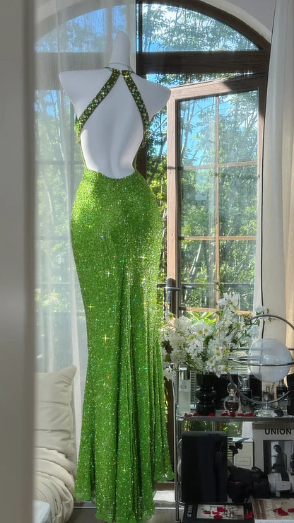 Charming Green Exquisite Sheath Beaded Chiffon Prom Dress Formal Dress Party Dress DP3516