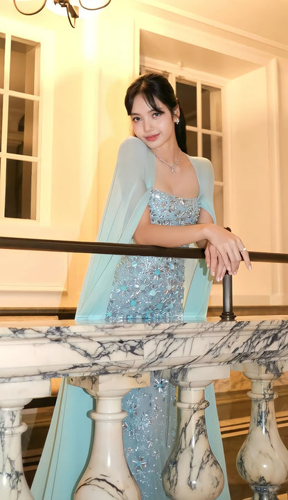 Classy A line Strapless Sleeveless Chiffon Light Sky Blue Long Prom Dresses DP2945
