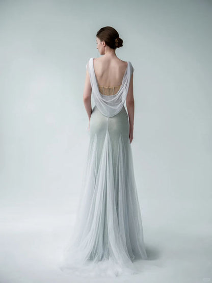 Unique Two Piece Mermaid Straps Tulle Sequin Party Dress Prom Dress Formal Gown DP3724