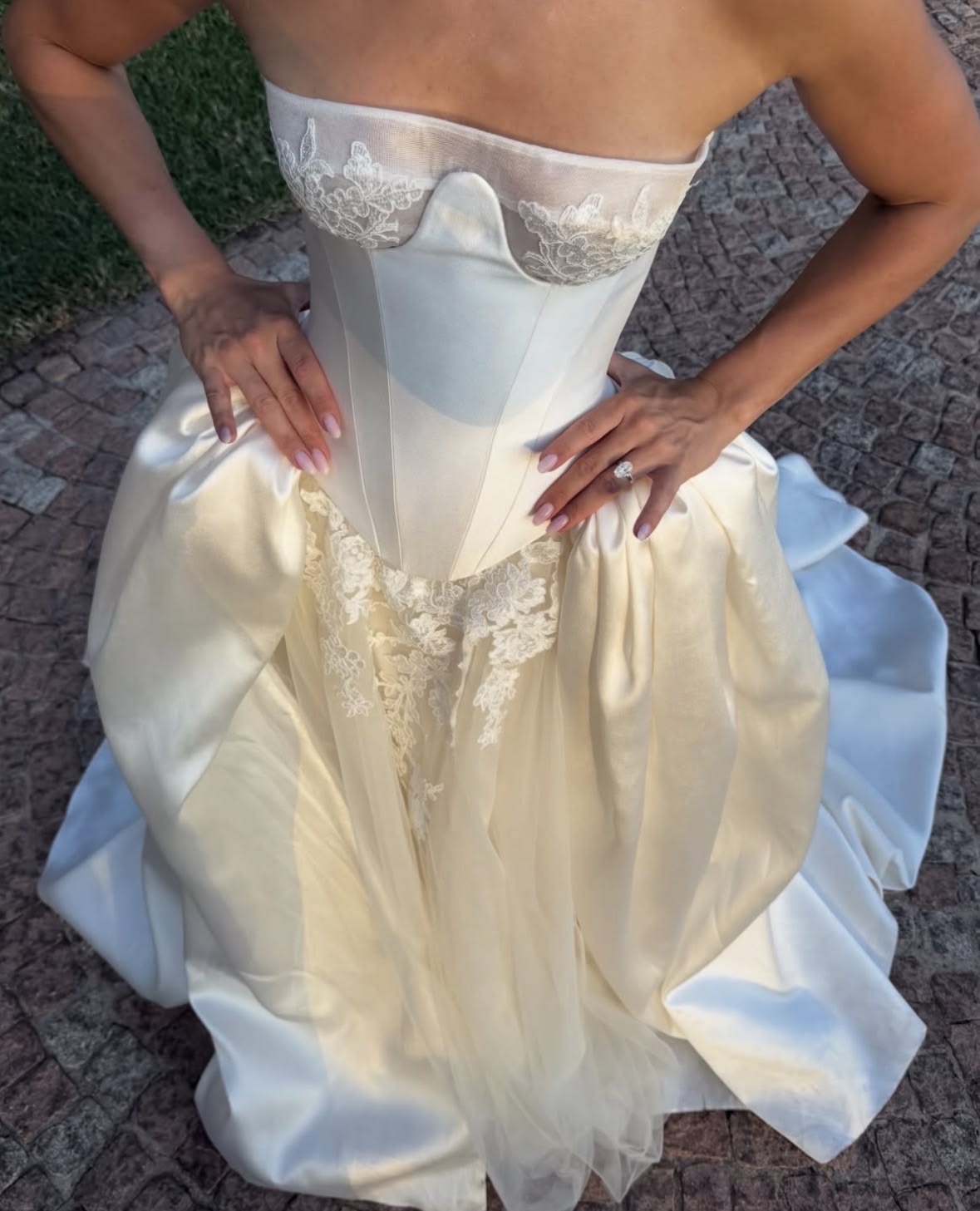 Classy Ivory A Line Strapless Applique Satin Long Wedding Dress DP7872