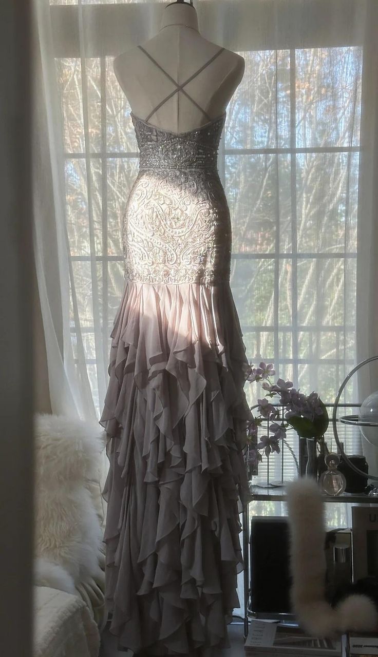Light Lilac Sheath Spaghetti Strap Beaded Appliques Chiffon Prom Dress Graduation Prom Dress DP1997