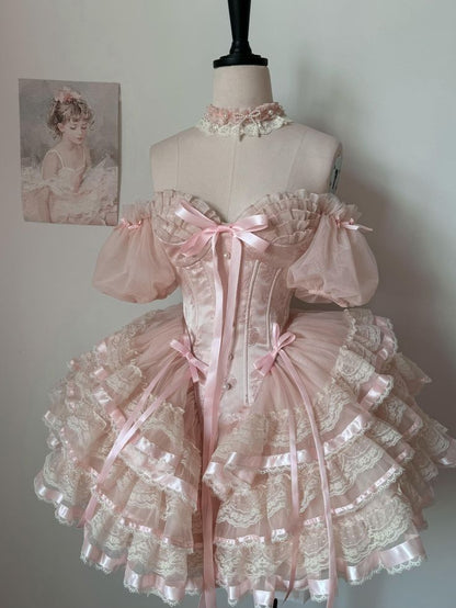 Pink Princess Ball Gown Off the Shoulder Layered Tulle Satin Homecoming Dress DP3231