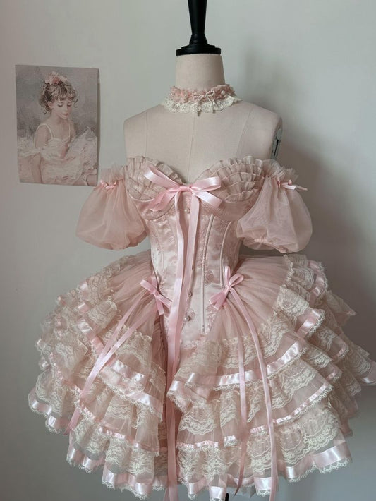 Pink Princess Ball Gown Off the Shoulder Layered Tulle Satin Homecoming Dress DP3231