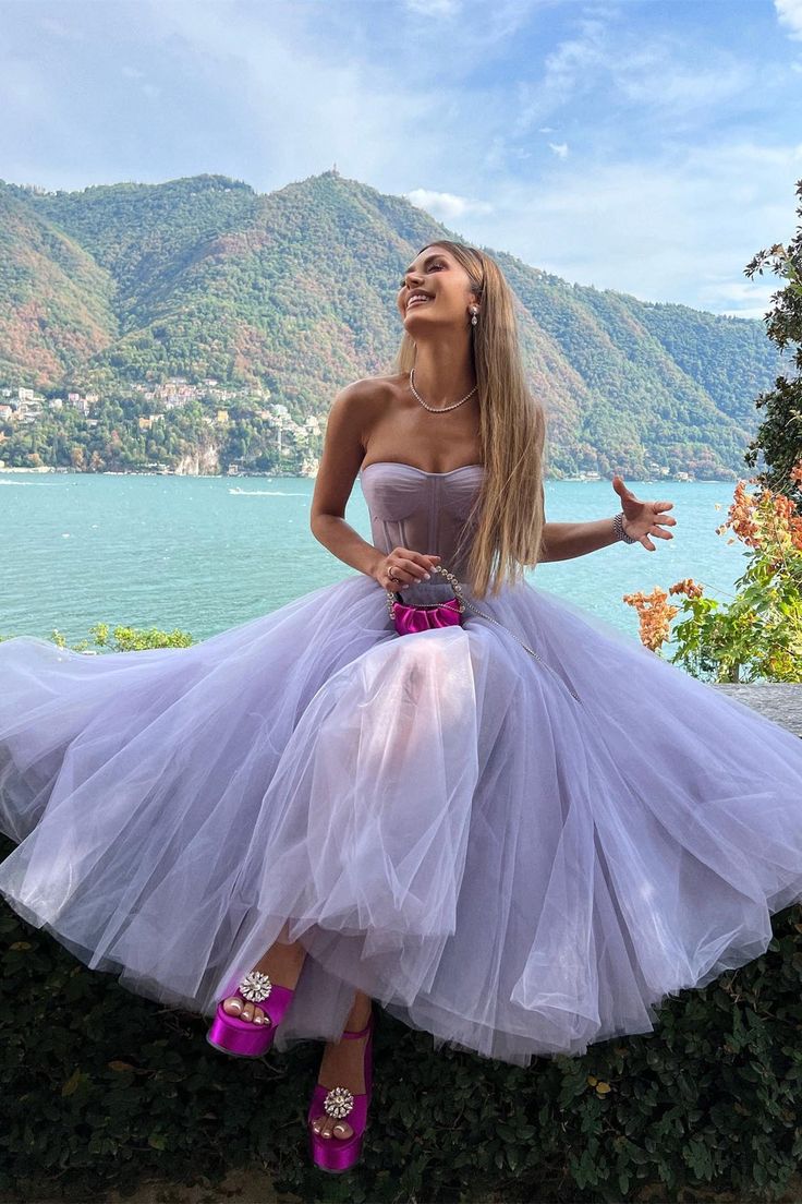 Sweet Ball Gown Strapless Tulle Long Prom Dresses DP831