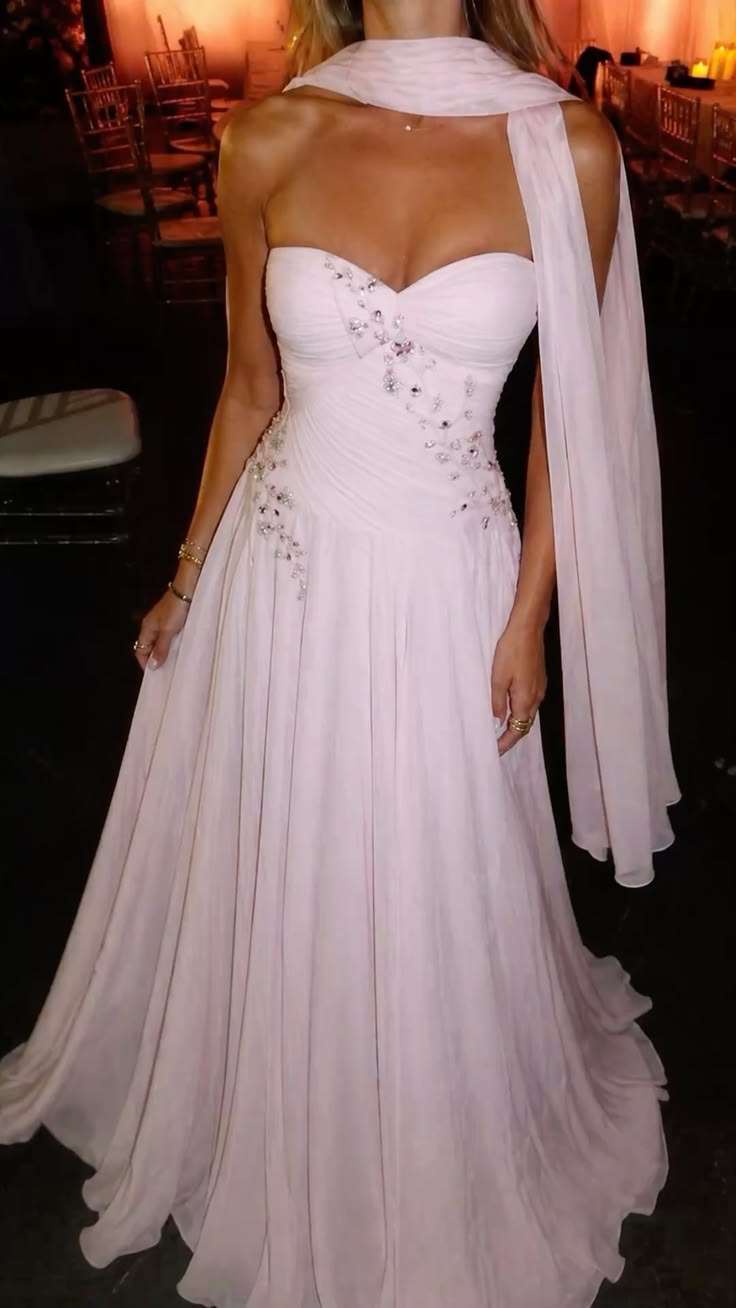 Light Pink A Line Sweetheart Neck Beaded Chiffon Prom Dress Evening Dress DP6913