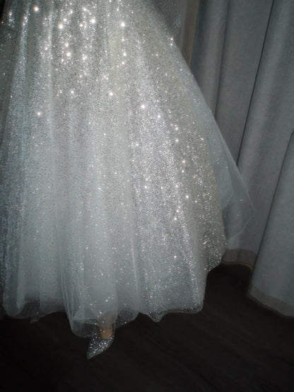 Shiny A Line Straps Beaded Sequin Tulle Prom Dress Party Dress DP6539