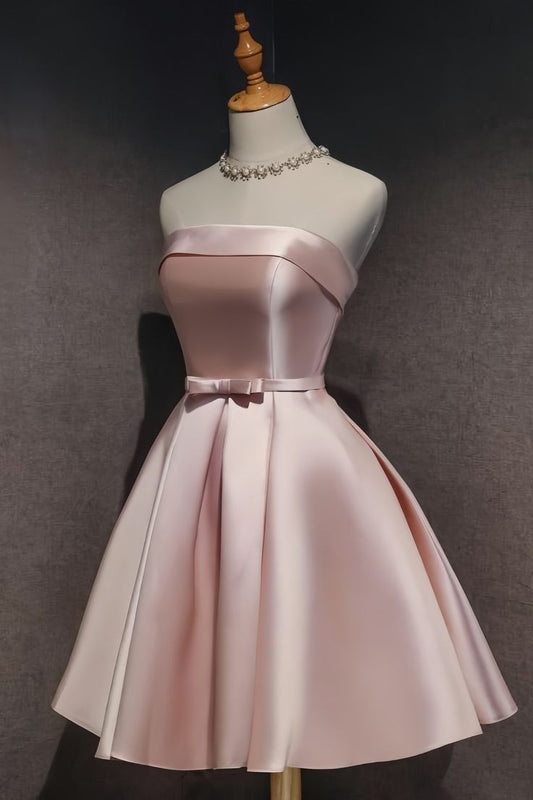 Elegant A Line Strapless Satin Party Dress Homecoming Dress DP879