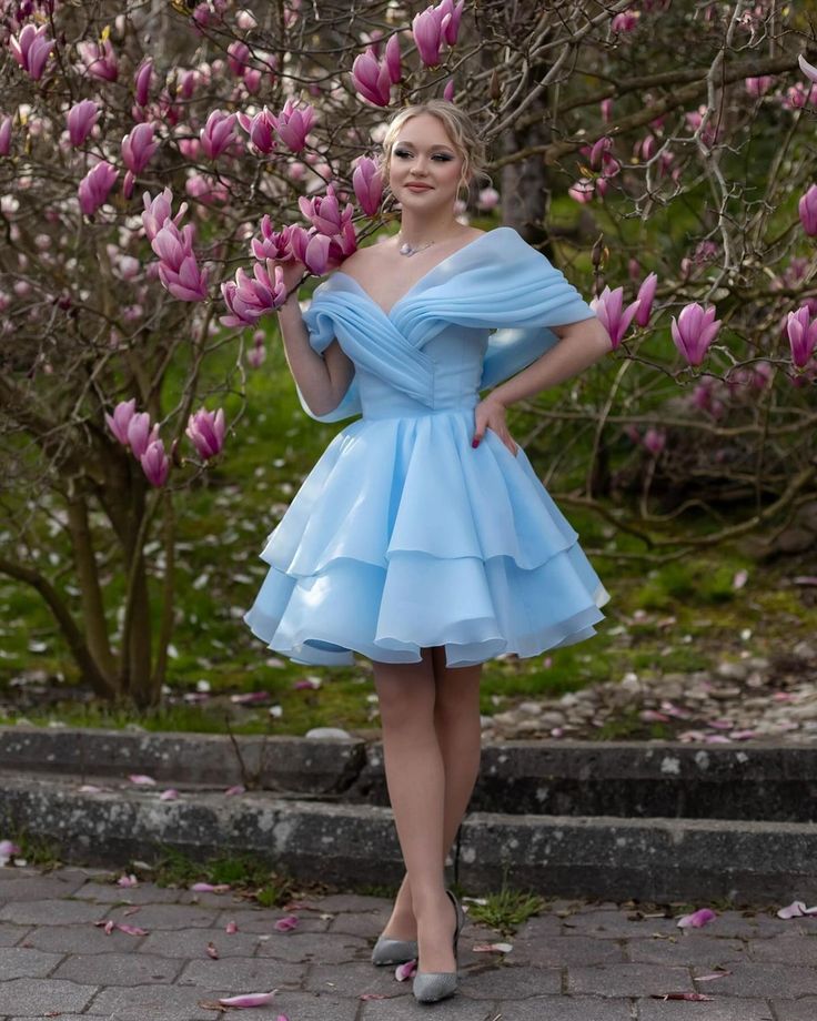 Baby Blue Pleated Gentle New Organza Short Homecoming Dress Cocktail Dress DP2931