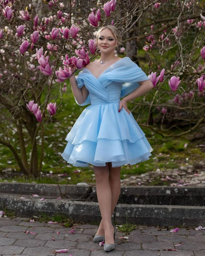Baby Blue Pleated Gentle New Organza Short Homecoming Dress Cocktail Dress DP2931