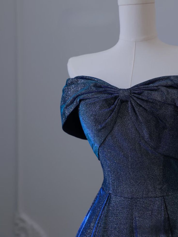 Pretty A Line Off The Shoulder Blue Sequin Long Prom Dresses Evening Gowns DP4205