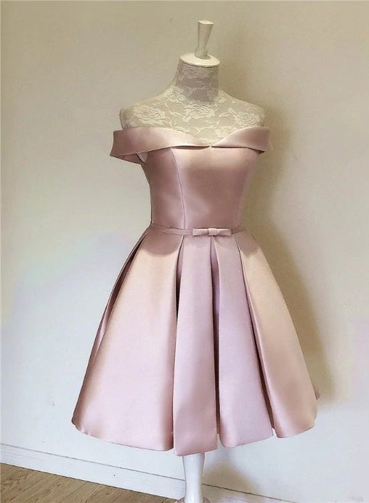 Elegant A Line Off-the-shoulder Satin Party Dress Homecoming Dress DP878