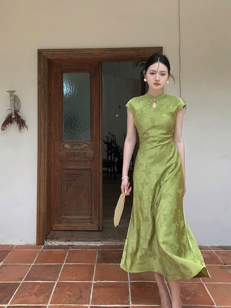 Elegant Green A Line Print Floral Satin Prom Dress Wedding Guest Dress DP4796