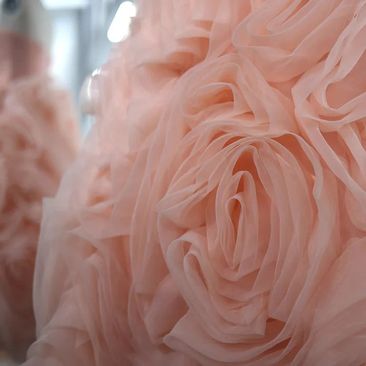 Elegant A Line Strapless Rose Ruffle Tulle Prom Dress DP810