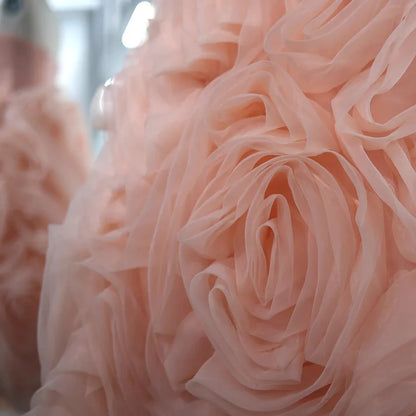 Elegant A Line Strapless Rose Ruffle Tulle Prom Dress DP810