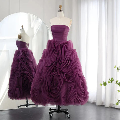 Elegant A Line Strapless Rose Ruffle Tulle Prom Dress DP810
