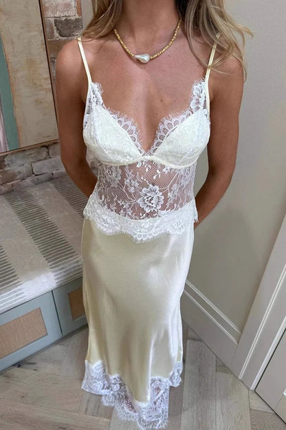Romantic Ivory A Line Straps Lace Satin Prom Dress Party Evening Dress DP5375