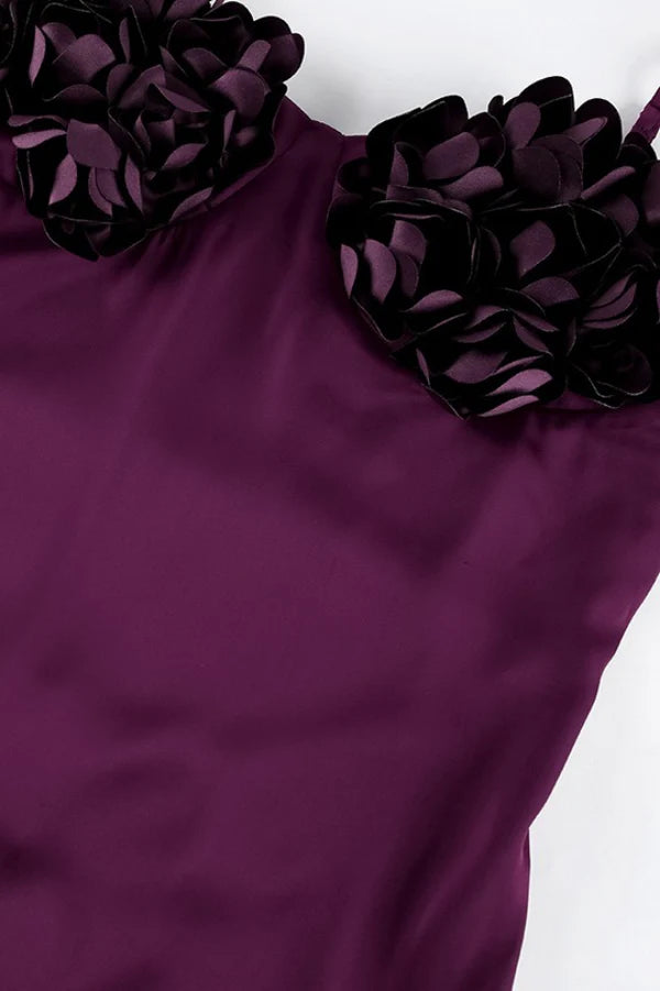 Sexy Sheath Spaghetti Strap Dark Purple Satin Prom Dress Evening Dress DP5574
