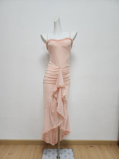 Yellow Mermaid Spaghetti Straps Tulle Long Prom Dress Evening Dress DP1414