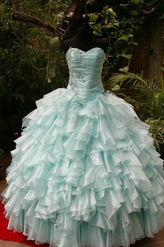 Baby Blue Ball Gown Sweetheart Neck Beaded Layered Chiffon Prom Dress Quinceanera Dress DP4832