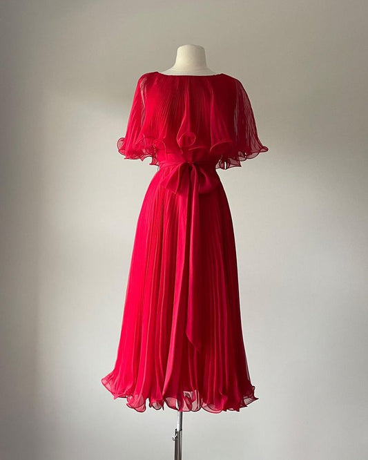 Elegant Burgundy A Line Round Neck Pleated Chiffon Formal Dress Evening Party Dresses DP3127