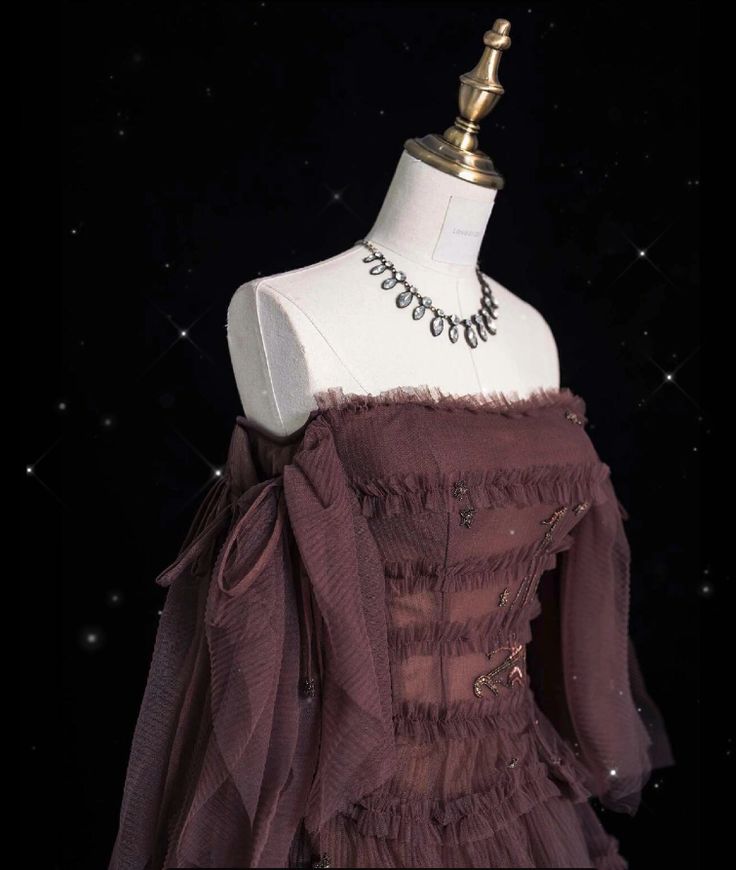Chic Ball Gown Long Sleeve Brown Beaded Tulle Evening Dress Prom Dress Formal Dress DP3198