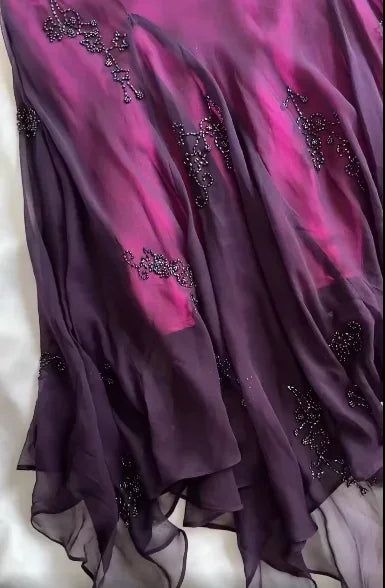 Vintage Mermaid Halter Beads Ruffles Chiffon Prom Dress Evening Dress DP1438