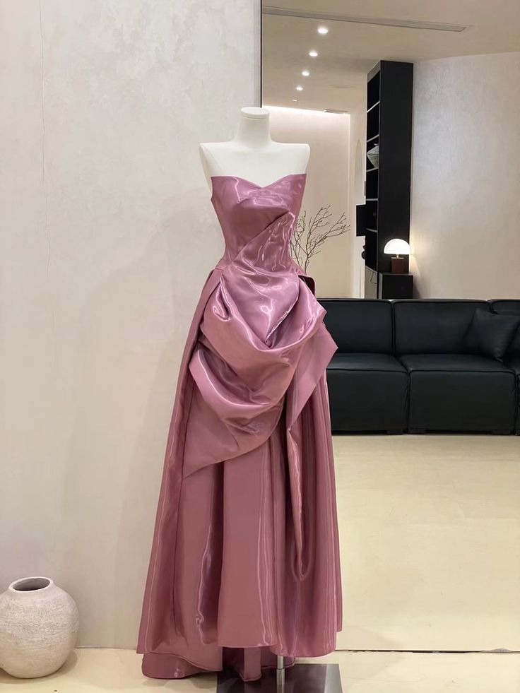 Gentle A Line Sweetheart Neck Pink Satin Long Prom Dress Evening Dress DP2900