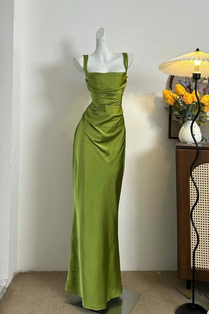 Elegant Fresh Green Sheath Straps Simple Satin Bridesmaid Dress DP5096