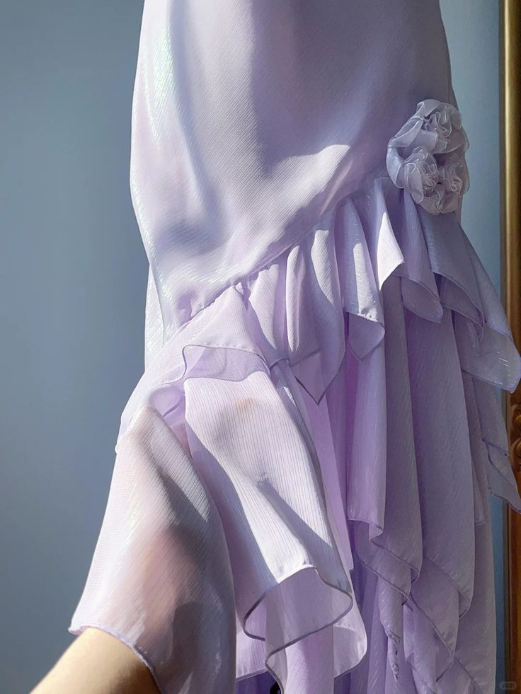 Gentle Purple Mermaid Spaghetti Strap Floral Ruffle Chiffon Evening Dress Date Dress Outfits DP3300