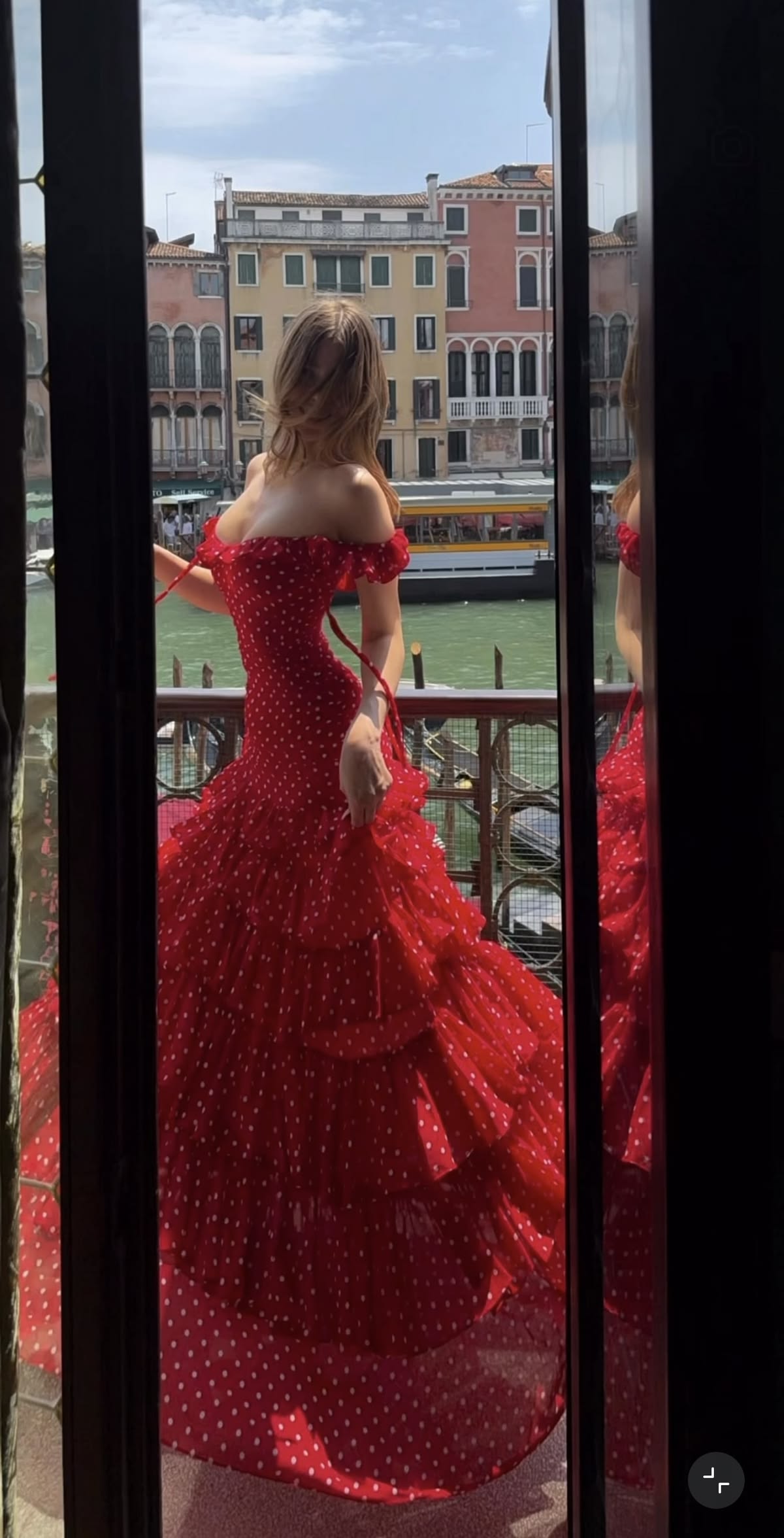 Charming Red Polka Dot A Line Off the Shoulder Layered Chiffon Prom Dress Evening Dresses DP7581