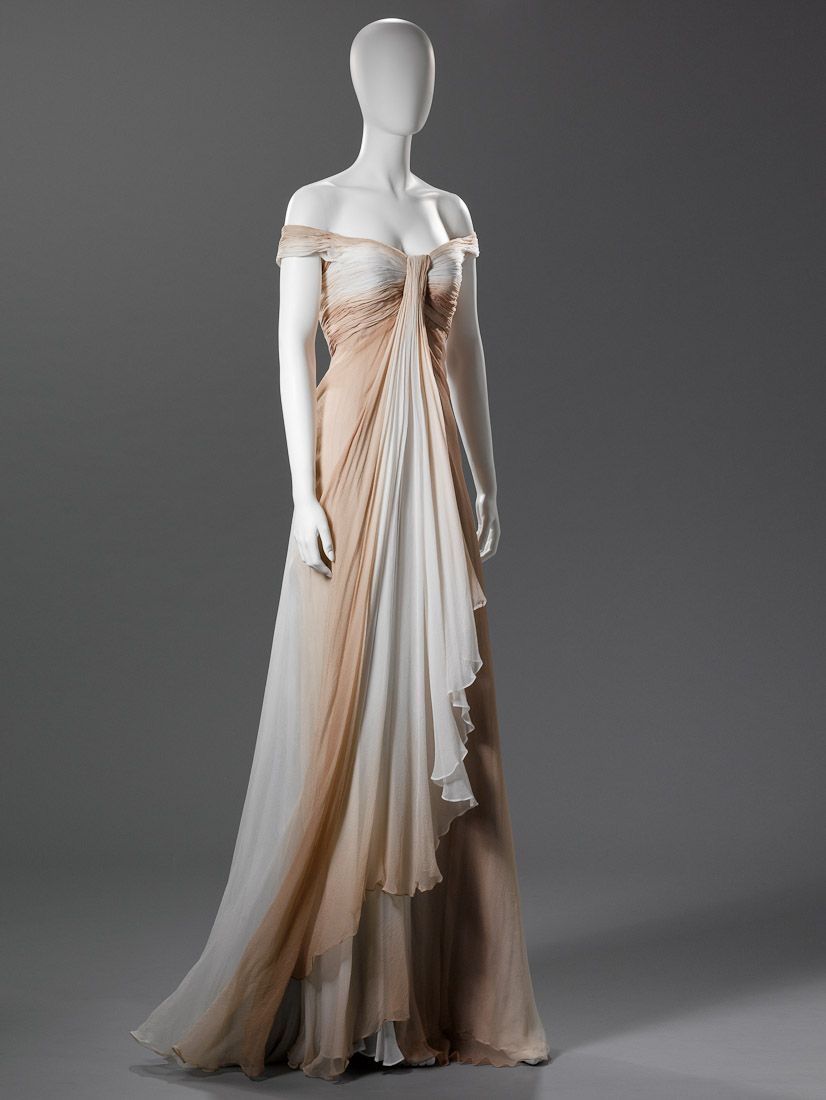 Classic A Line Off the SHoulder Apricot White Ombre Chiffon Long Prom Dress Evening Dress DP3318