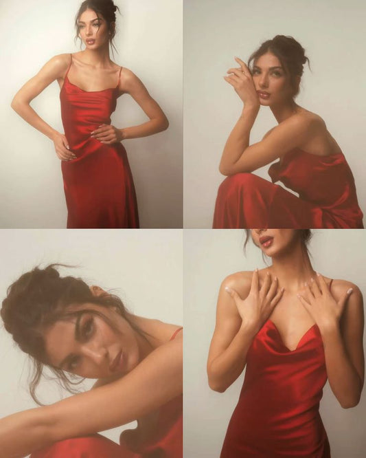 Simple Burgundy A Line Spaghetti Strap Satin Long Prom Dress Party Dress Wedding Guest Dress DP4115