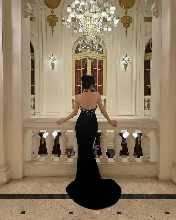 Sexy Mermaid Halter Rhinestone Black Satin Prom Dress Formal Gown DP3668