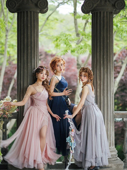 Stunning Grey A Line Spaghetti Strap Beaded Chiffon Prom Dress DP4165