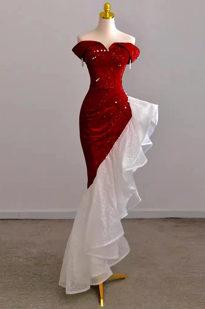Mermaid Off-the-shoulder Prom Gown with Sequins Sparkly Formal Dresses DP806