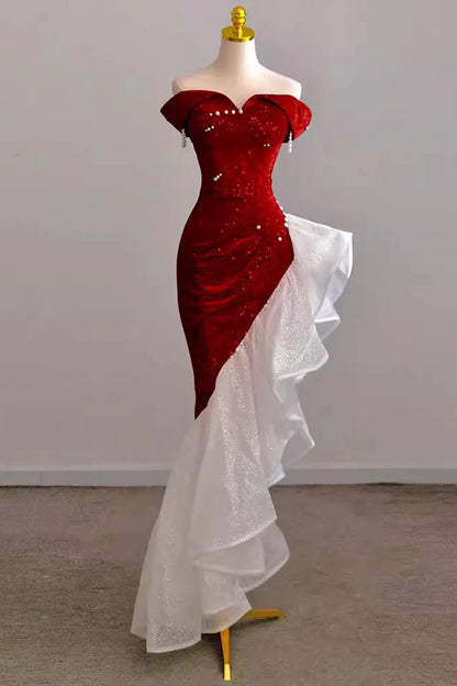 Mermaid Off-the-shoulder Prom Gown with Sequins Sparkly Formal Dresses DP806