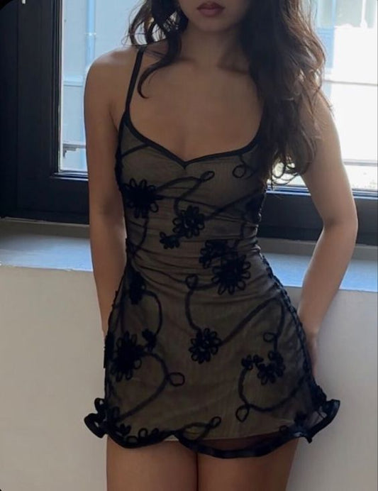 Sexy Black Sheath Spaghetti Strap Appliques Chiffon Homecoming Dress Mini Dress Cocktail Dress DP5476