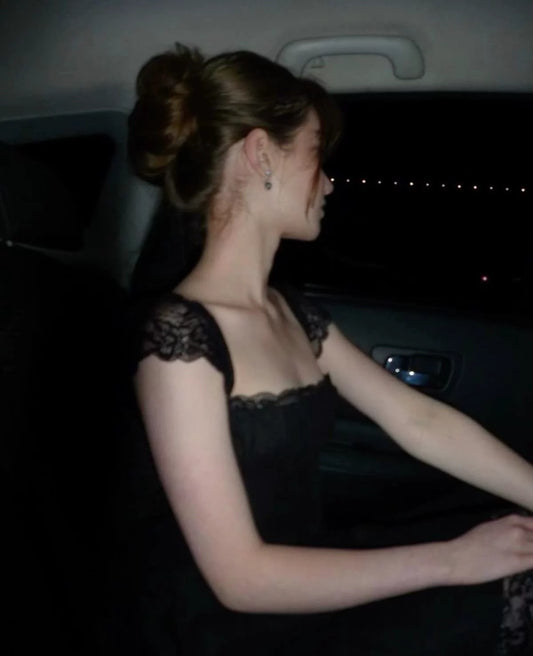 Black A Line Straps Cute Lace Short Homecoming Dress Outfits DP5130